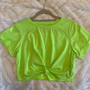 Neon green tie up crop tee